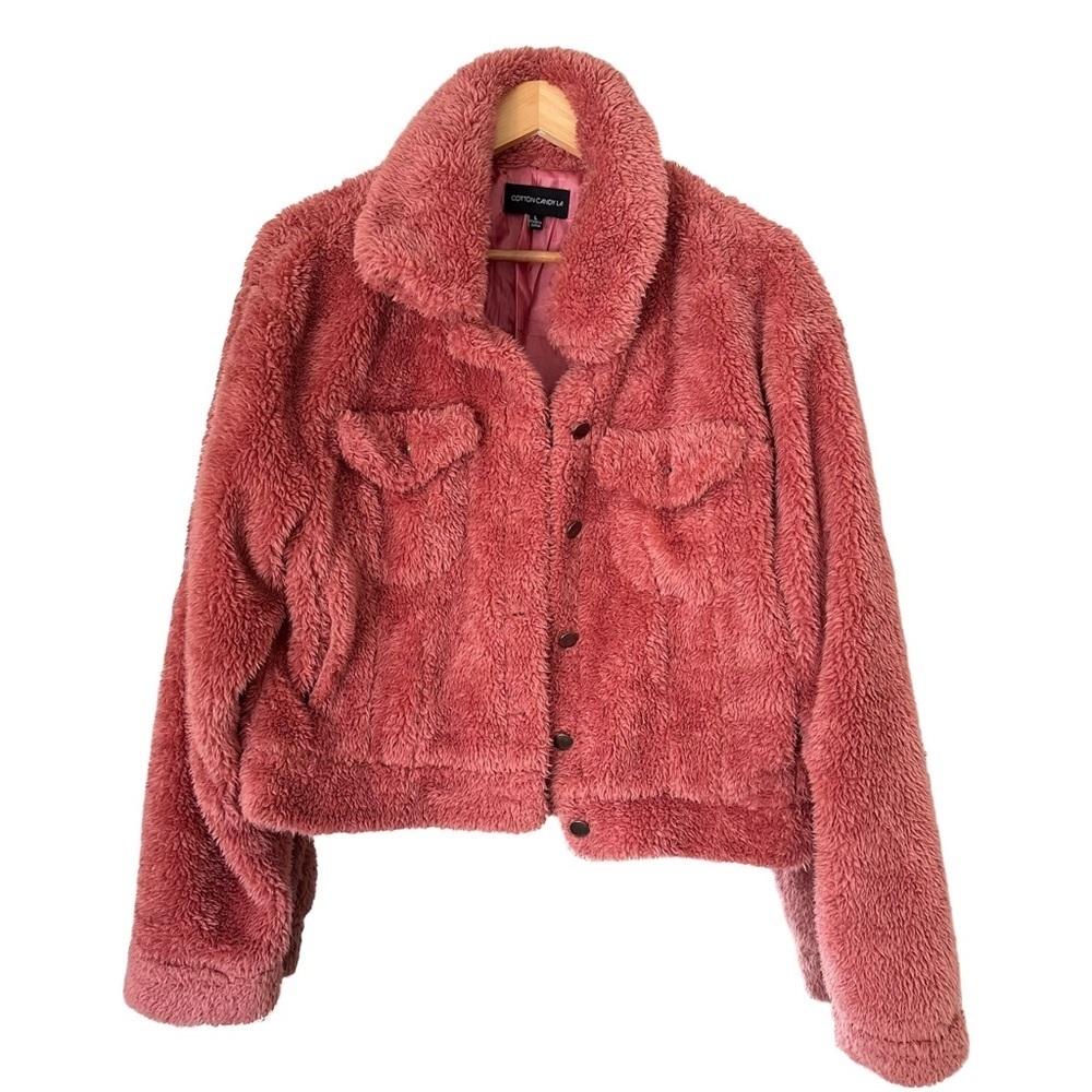 Cropped Faux Fur Fuzzy Coat in Pink - Like New - Size L